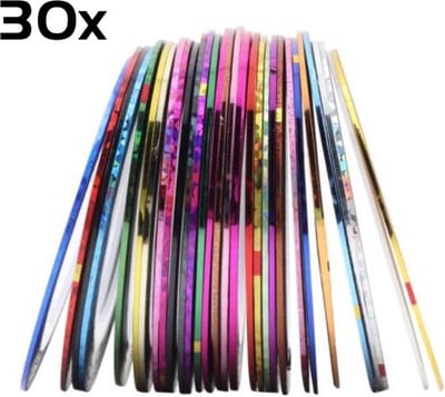 DW4Trading 30 Rolletjes Nail Art Striping Tape - Decoratie Sticker Nagel - Multicolor Gemengde Kleuren