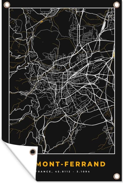 Muurdecoratie Kaart - Frankrijk - Plattegrond - Clemont-Ferrand - Stadskaart - 120x180 cm - Tuinposter - Tuindoek