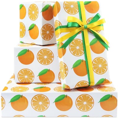 Dailygoods- Inpakpapier Oranje - Cadeaupapier Verjaardag - Inpakpapier Zomerthema - Inpakpapier Fruitig Ontwerp - Luxe Vellen - 4 Vellen Plat Gevouwen