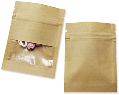 Dailygoods- Muntenveloppen 100 stuks - Herbruikbaar - Kraftpapier - 7 x 9 cm - Verzegeling - Doorzichtig venster - Voor opslag kleine voorwerpen - Verpakkingszakken