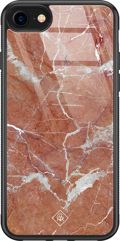 Casimoda® hoesje - Geschikt voor iPhone SE (2020) - Marble Sunkissed - Luxe Hard Case Zwart - Backcover telefoonhoesje - Rood