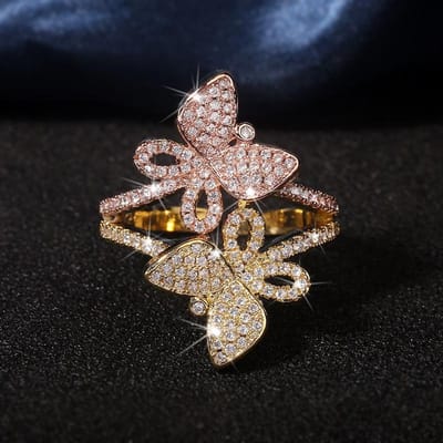 Zilveren Schattige Gouden Vlinderring voor Dames met Bling Zirkonia Steen Verstelbare Mode Sieraden Bruiloft Verlovingsring resizable brown