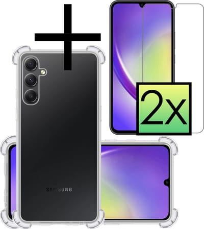 Hoesje - Met Screenprotector - 2 Stuks - Geschikt voor Samsung Galaxy A34 - Sterk & Shockproof - Siliconen Case - Back Cover - Telefoon Hoes - Shock Proof - Transparant