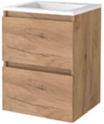 Basic-Line Start 46 Badkamermeubelset - 50 x 46 cm - Greeploos - 2 Lades - Acryl Wastafel - 1 Kraangat - Whisky Oak