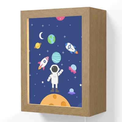 Wandlamp 15x20 cm - Oplaadbaar - Ruimte - Astronaut - Raket - Blauw - Wandlampen binnen woonkamer - Slaapkamer lamp met kabel - Decoratieve nachtlamp - Vloerlamp snoer