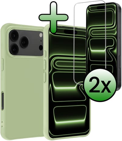 Hoesje Met 2x Screenprotector - Geschikt voor iPhone 17 Pro / 18 Pro - Sterk & Shockproof - Back Cover - Siliconen Case - Telefoon Hoes - Groen