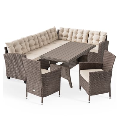 Casaria Polyrattan Hoeklounge - Hoekbank & 2 Tuinstoelen – Beige