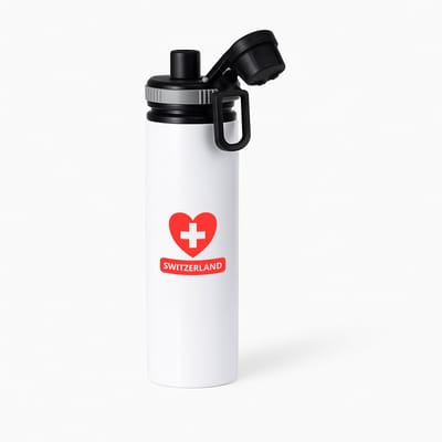Hacebo® - Switzerland vlag hartje waterfles met draaidop grijs - Zwitserland - reizigers - toerist - verjaardagscadeau - souvenir - vakantie - water fles - 850ML
