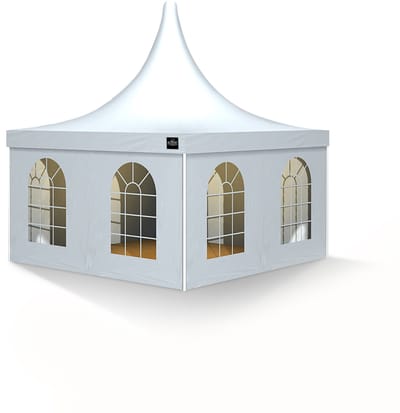 Grizzly Outdoor Pagodetent 5x5 – Wit – Incl. Zijwanden – Professioneel & Koppelbaar