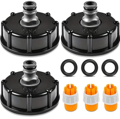 IBC-tankaansluiting s60x6 - 3 stuks tankdop met 1/2" nippeladapter - 60 mm uitlaatdiameter voor tuinslang