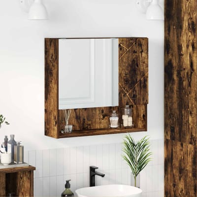 vidaXL - Spiegelkast - met - opslag - Rook - Eiken - 59 - x - 17 - x - 55 - cm - Bewerkt - hout