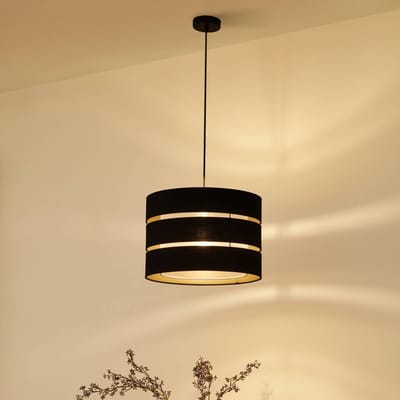 Lindby - hanglamp - 1licht - Stof, metaal - H: 28 cm - E27 - zwart, goud