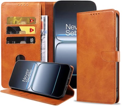 Geschikt voor OnePlus Nord 5 Telefoonhoesje Kunstleer met Magnetisch lipje en Pasjeshouder Book Case met Klepje - Walletcase with Cardslot - Bruin - Smartphonica geschikt voor OnePlus Nord 5