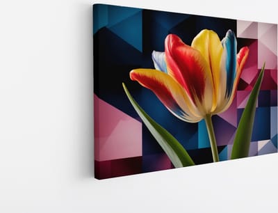 Saammp Canvas Schilderij - Gekleurde Tulp - Natuur - Abstract - 45x30 - Foto op canvas - Wanddecoratie - Muurdecoratie Woonkamer - Kantoor Decoratie