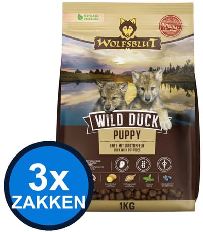 3x Wolfsblut - Puppy Wild Duck - Hondenvoer Droogvoer - 1 kg