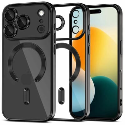 Backcover hoesje Geschikt voor: iPhone 17 Pro - met geïntegreerde Camera lens bescherming [magnetische hoes] compatibel met MagSafe Dames Heren - Zwart