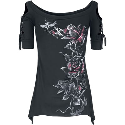 Alchemy England T-shirt - Bleeding Rose - L tot XXL - voor Vrouwen - zwart