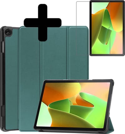 Hoes - Geschikt voor Lenovo Tab M10 (3e / 3rd generatie) - Met Screenprotector - Trifold Bookcase - Hard Cover - Hardcover Book Case - Tablet Hoesje - Donkergroen