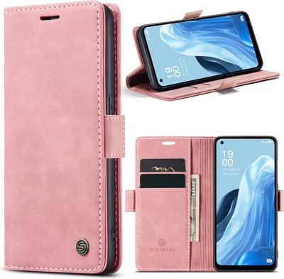 Oppo Reno 8 Lite Hoesje - Solidenz Urban Bookcase Oppo Reno 8 Lite - Telefoonhoesje Oppo Reno 8 Lite - Oppo Reno 8 Lite Case Met Pasjeshouder - PU Leren Hoes - Draadloos Opladen - Reno8 Lite - Roze