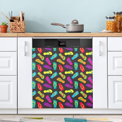 Vaatwasser Covers - Keuken Decor - Keuken Opfrissen - Magnetische Bevestiging - 23x26 Inch - Flip Flops Zwart