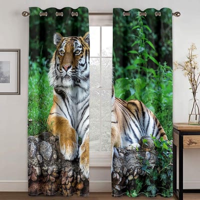 Koning van het Woud Tijger Dieren Serie Luxe Verduisteringsgordijnen 2 Stuks Woonkamer Slaapkamer Huisdecoratie Haakperforatie 100W130H(CM)40x51in&Grommet Top