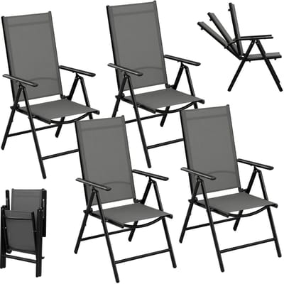 CYRO - Tuinstoelen - Tuinstoel Verstelbaar - Campingstoel - Tuinstoelen set van 4 - Campingstoel Opvouwbaar - Metaal - Grijs Zwart