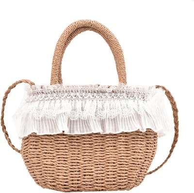 Schoudertas van Stro - Rieten Tas Strandtas - Zomerse Uitjes - Handgeweven Stijl - N.v.t. - Khaki