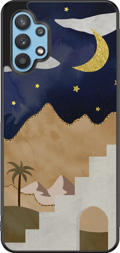 Leuke Telefoonhoesjes - Hoesje geschikt voor Samsung Galaxy A32 5G - Woestijn - Backcover zwart - Natuur - Bruin, Blauw