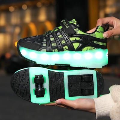 Nouvelles Chaussures à Roues Libres à Quatre Roues Chaussures de Sport à Roulettes Automatiques Rétractables pour Enfants Recharge USB Chaussures Lumineuses à LED 39
