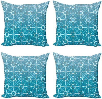 ABAKUHAUS Kussenhoesenset van 4 × 40 × 40 cm – Blauw-Wit, Dubbelzijdig bedrukt