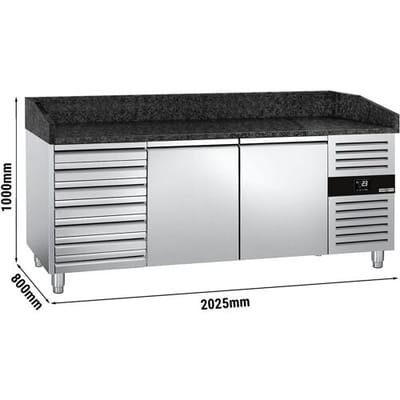 GGM Gastro Pizzakühltisch PREMIUM - 2000x800mm - mit 2 Türen & 7 Schubladen Zilver / Zwart