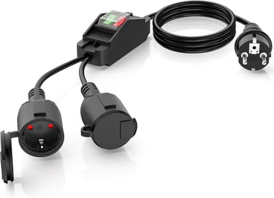 Dubbele Stekker met Schakelaar - 2-Weg Aansluiting voor Binnen en Buiten - Flexibele Verlengkabel IP44 - 1,5 mm² 250 V/16 A