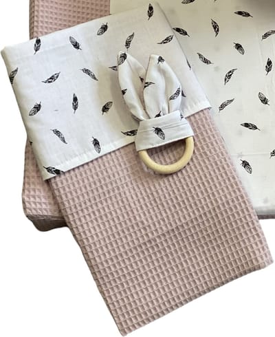 baby deken kinderwagen wieg oud roze kleine veertjes 60x90 cm (zonder bijtring)