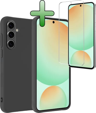 Hoesje Met Screenprotector - Geschikt voor Samsung Galaxy S24 FE - Sterk & Shockproof - Back Cover - Siliconen Case - Telefoon Hoes - Zwart