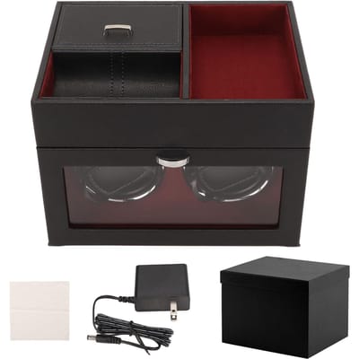 Automatische Horlogewinder Dubbele Horloge Opwind Opbergdoos met Stille Motor en Blauw LED Licht black