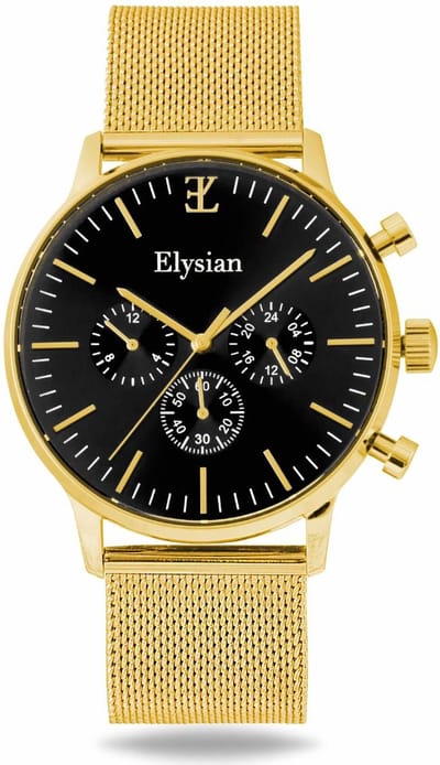 Elysian Heren horloge Goud 43mm - Mesh - Saffierglas - 5ATM Waterdicht