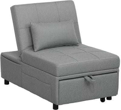 Slaapstoel - Uitklapbaar - Slaapbank - Logeerbed - Zetelbed - Slaapfauteuil - Vouwbed - 1 persoons - Zeer comfortabel - Lichtgrijs