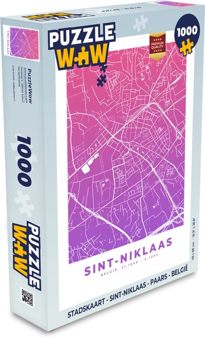 Puzzel Stadskaart - Sint-Niklaas - Paars - België - Legpuzzel - Puzzel 1000 stukjes volwassenen - Plattegrond