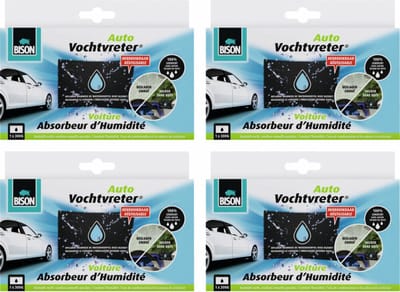 Bison auto vochtvreter - herbruikbaar - bestrijd vocht, condens en muffe geurtjes - 4 x 300 gram