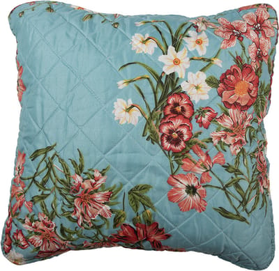 Clayre & Eef Kussenhoes 50x50 cm Blauw Roze Katoen Bloemen