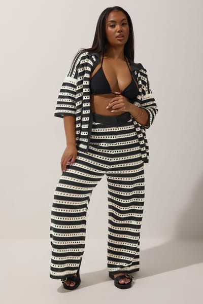 Limited Collection Gehaakte Broek Met Strepenprint En Wijde Pijpen In Zwart/Wit Size 50-52
