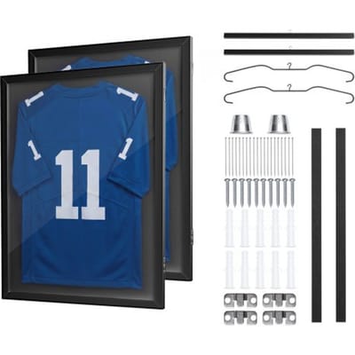 VEVOR 2 x Jersey Lijsten 590 x 795 mm, Houten Fotolijsten voor Jerseys met PC-plaat en 98% UV-bescherming, Objectlijsten met Ophanghaak & Magnetische Sluiting voor Baseball-, Basketball-, Football- en Hockeyshirts