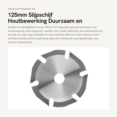 Dailygoods- Slijpschijf 125mm TCT - Houtbewerking - Wolfraamcarbide - Duurzaam - Hoogwaardige hardheid - Snijden van spaanplaat/multiplex - Zaagblad