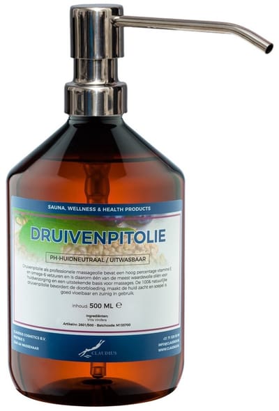 Druivenpitolie 500 ml met zilveren pomp - 100% natuurlijk - biologisch en koud geperst