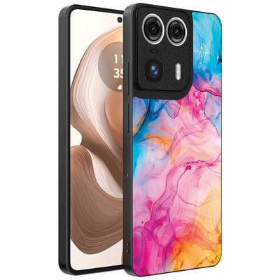 Geschikt voor Motorola Edge 50 Ultra Telefoonhoesje met Regenboog Acryl Marmer Opdruk - TPU Backcover Case Rainbow Acrylic Marble Design - Smartphonica geschikt voor Motorola Edge 50 Ultra