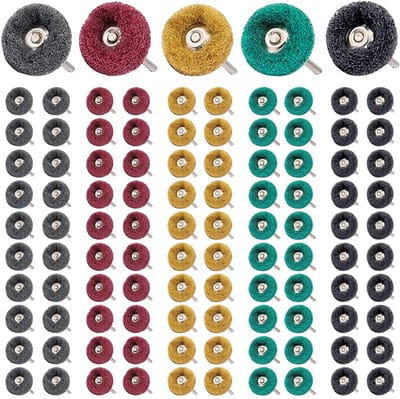 Polijstschijven 25 mm met 3 mm Schacht - 100 Stuks - Voor Glas, Metaal en Hout - Past op Dremel en Ander Roterend Elektrisch Gereedschap - Polijstset met 5 Korrelmaten