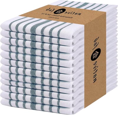 Native Fab 12-pack Scandia Stripe keukentheedoeken katoen absorberend duurzaam wasbaar 14 x 25 - theedoeken, vaatdoeken, restaurantschoonmaakhanddoeken, keukendoeken met ophanglus, groen wit