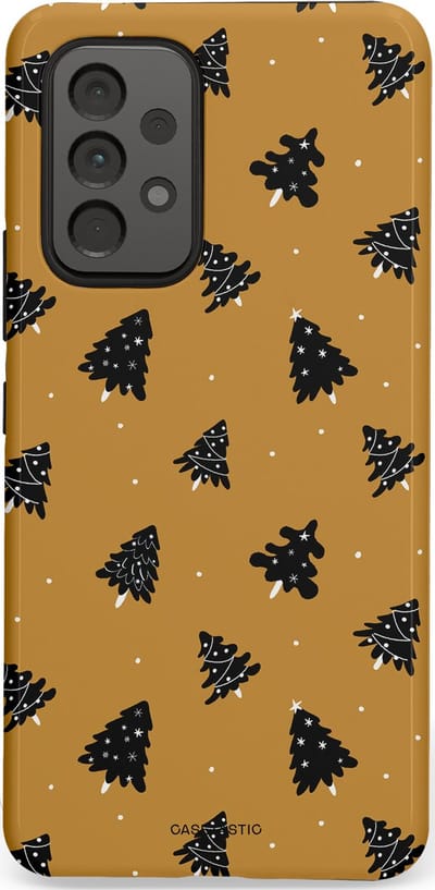 Casetastic hoesje geschikt voor Samsung Galaxy A53 (2022) 5G - Dubbellaagse bescherming - Zwarte Kerstboom Feest - Fashion Case - Goud Donkergrijs Taupe