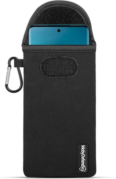 MobyDefend Hoesje - Geschikt voor Motorola Edge 40 Neo - Neopreen Pouch Met Karabijnhaak - Insteek - Riemlus - Zwart