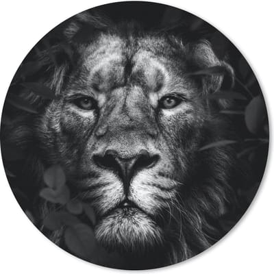 Muismat rond 20x20 cm - Mousepad Planten - Leeuw - Jungle - Zwart - Wit - Ronde muismatten